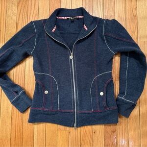 Neve Stylish Wool Navy Jacket Cardigan with Contrast Stitching apres ski nordic